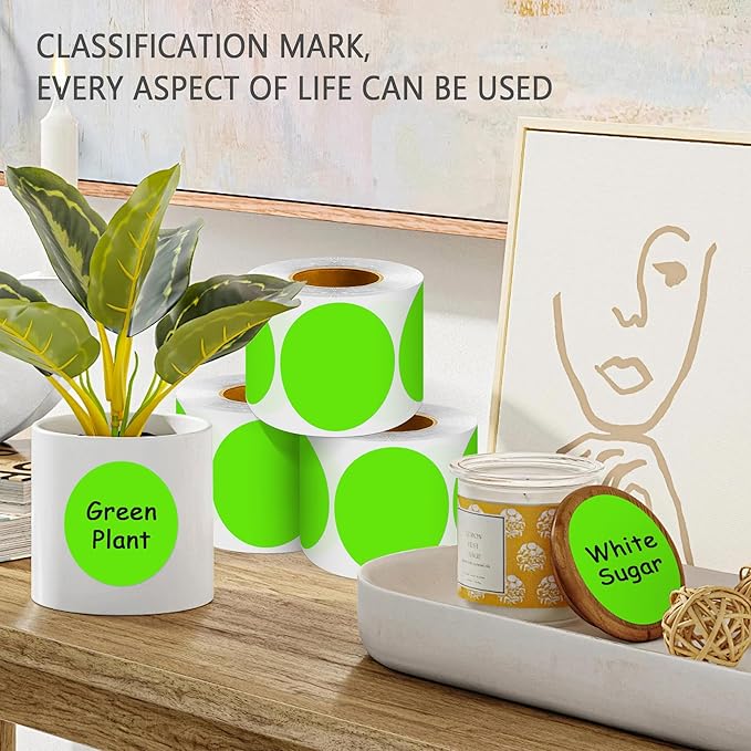 PARLAIM 3" Diameter Round Light Green Color Coding Sticker, 4 Rolls 2000PCS - Image 5
