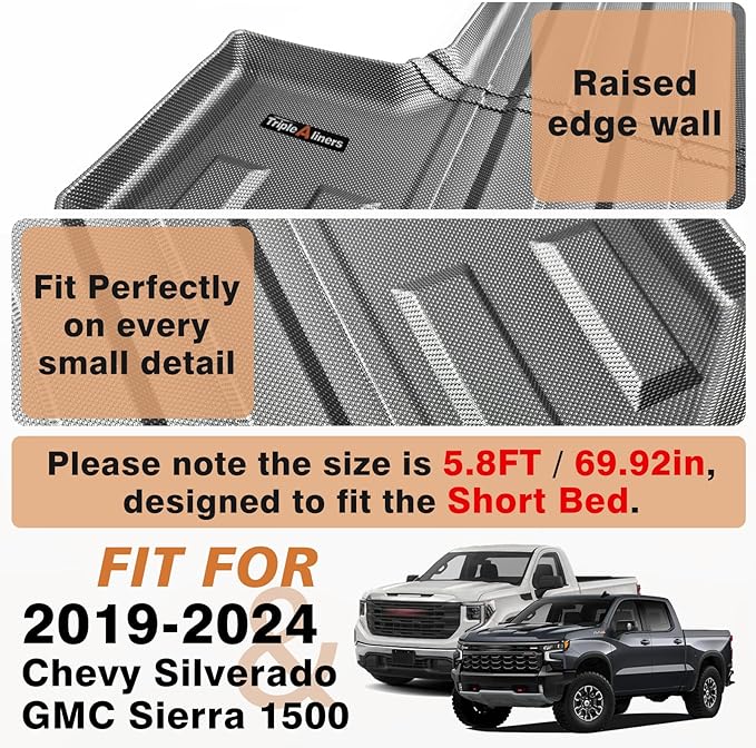 TripleAliners Truck Bed Mat & Floor Mats Front Rear Full Set Compatible - Image 6