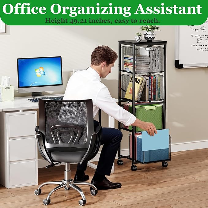 4 Drawers File Cabinet, Vertical Filing Cabinets, Rolling File Cart, Hanging - Image 3