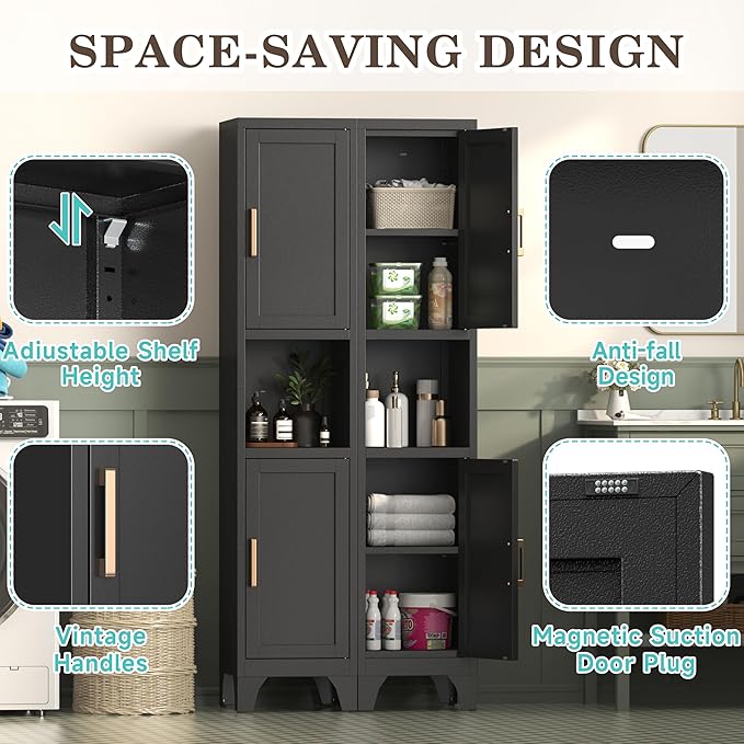 Tall Bathroom Storage Cabinet, Metal Slim Narrow Bathroom Organizer - Image 7