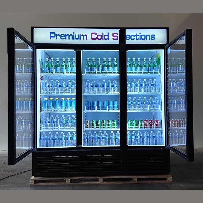 71” Wide Commercial Beverage Refrigerator Display Fridge, Three Glass Door - Image 2