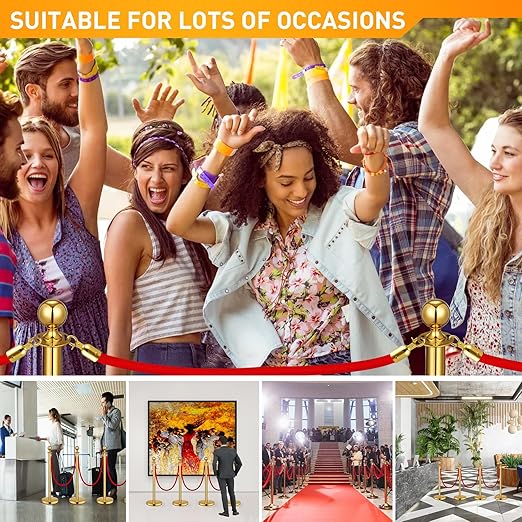 8 Pack Upgraded Stainless Steel Stanchions and Velvet Ropes 5FT Extended Red - Image 7