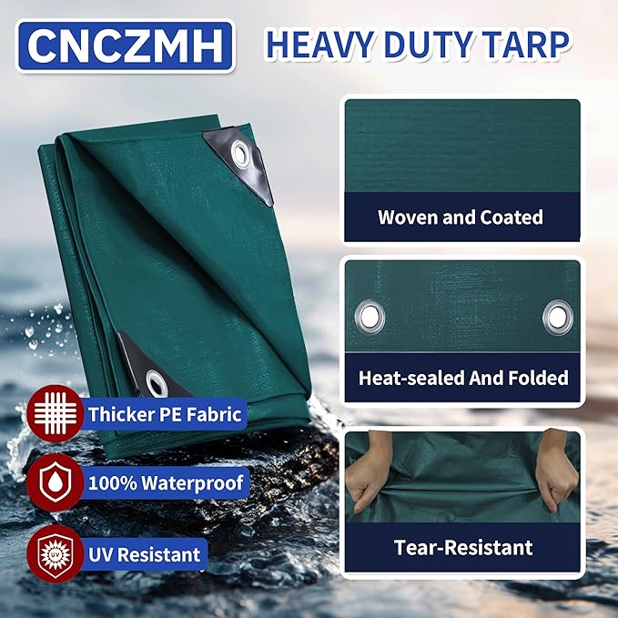 Heavy Duty Tarp Waterproof 12x16 Feet, 10 Mil Thick Green Poly Tarps Outdoor - Image 2