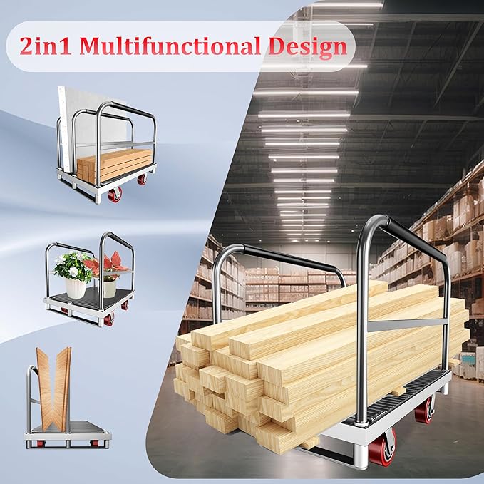 2IN1 Heavy Duty Panel Truck, 2600 lbs Capacity Drywall & Lumber Cart, Flatbed - Image 4
