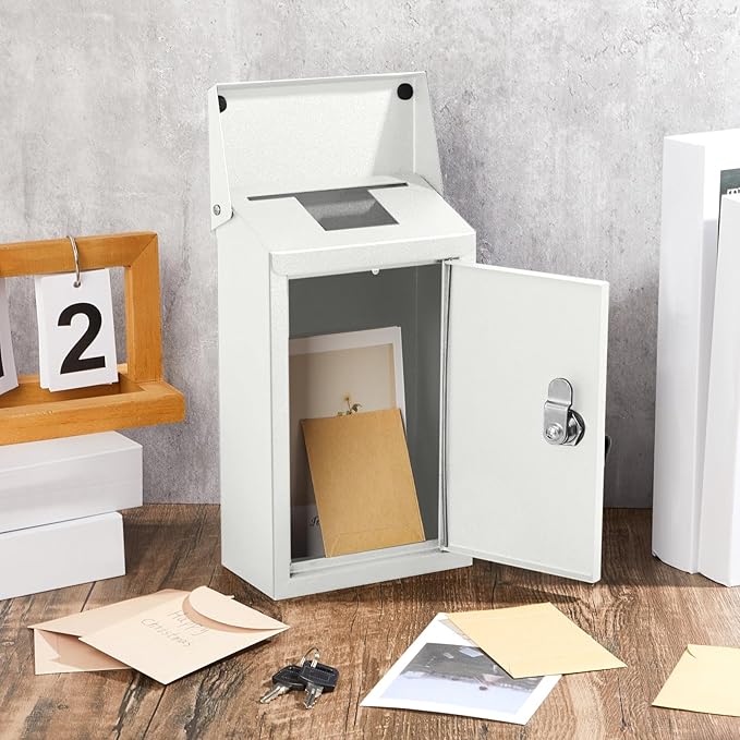 Metal Mount Wall Donation Box Key Lock Money Cash Drop Box - Image 4