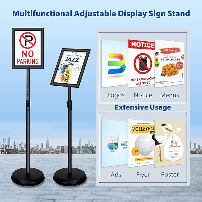 6Packs 8.5x11 Inch Adjustable Pedestal Poster Sign Stand, Heavy Duty Floor - Image 2