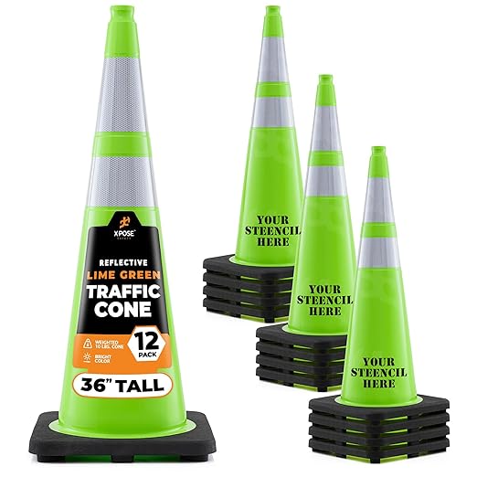 Xpose Safety 36” Lime Green Traffic Cone Dual 6" & 4" Reflective Collar – 12 by XposeSafety