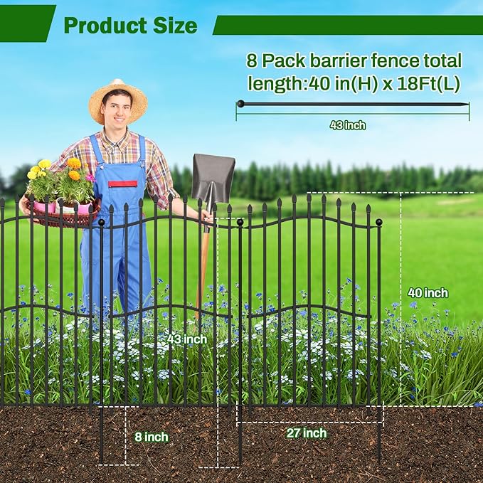 8 Panels Tall No Dig Garden Fence - 40in H x 18ft L - Image 2