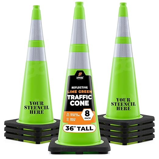 Xpose Safety 36” Lime Green Traffic Cone Dual 6" & 4" Reflective Collar – 8 by XposeSafety
