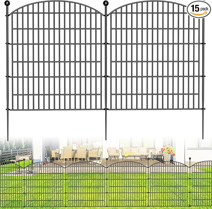 15 Panels Decorative Garden Fence - 32 in x 35.4 ft No Dig Dog Fence Outdoor by Bilibompa