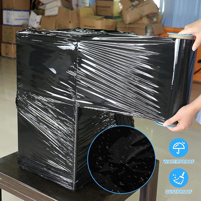 Black Pallet Wrap Stretch Film: 4 Pack Moving Wrapping Plastic Roll - Image 4