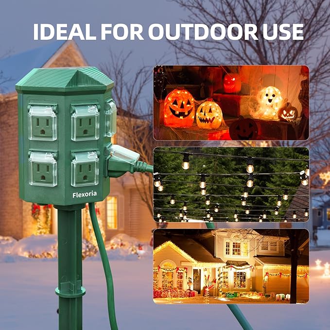 Outdoor Power Strip Waterproof, 50 FT Extension Cord, 6 Grounded Outlets - Image 5