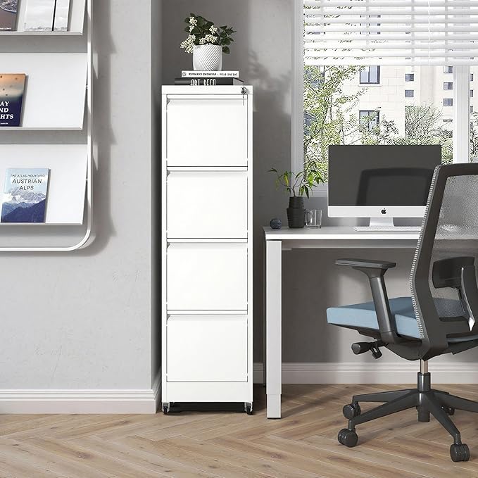 File Cabinet with Lock, 4 Drawers Filing Cabient with Wheel, Steel Vertical - Image 2