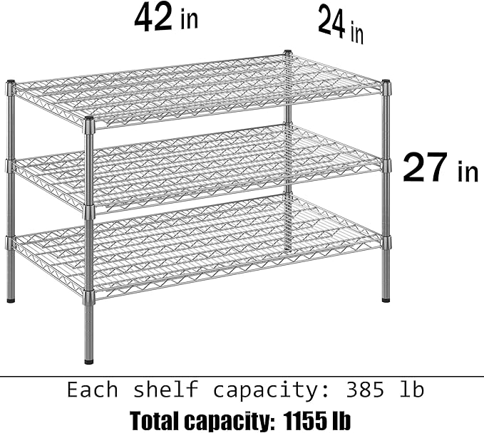 24" Deep x 42" Wide x 27" Height Wire Shelving Kit | 3-Tier | NSF Commercial - Image 3