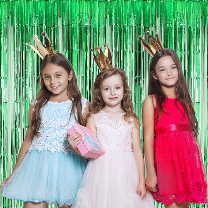 3 Pack 3.3x8.2 Feet Green Foil Fringe Backdrop Curtains, Tinsel Streamers - Image 7