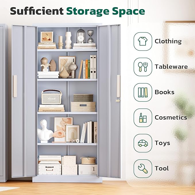 Greenvelly 63" H Metal Storage Cabinet Dark Grey, Locking Metal Cabinet - Image 3