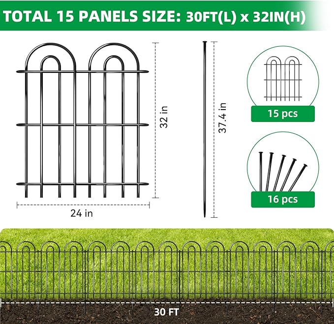 15 Panels Decorative Garden Fence, 32 in X 30 ft No Dig Dog Fence Outdoor - Image 2