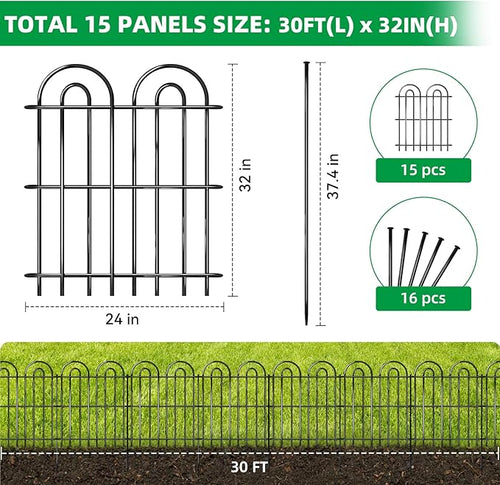15 Panels Decorative Garden Fence, 32 in X 30 ft No Dig Dog Fence Outdoor - Image 2
