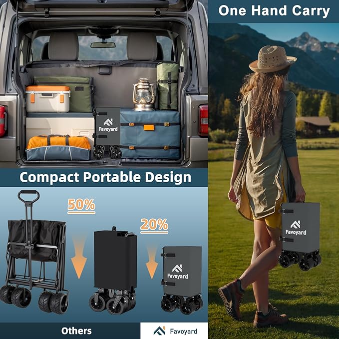 Favoyard Collapsible Wagon Carts Foldable 150L & 360LBS Portable Folding Wagons - Image 5