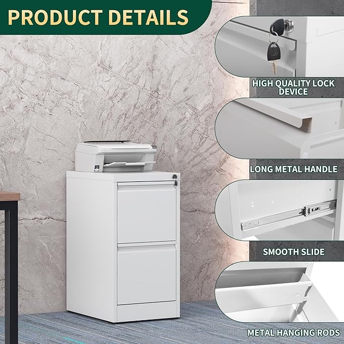 2 Drawer File Cabinet with Lock, Steel Vertical Filing Storage Cabinet - Image 4