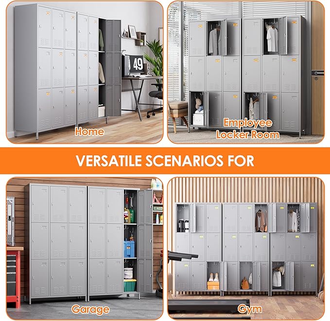 Employee Lockers with 27 Hooks, 9 Doors Metal Storage Locker with Card Holder - Image 7