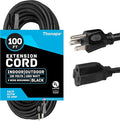 100 ft Outdoor Extension Cord, 16/3 SJTW Black Extension Cord 100 Foot 3 Prong by Thonapa