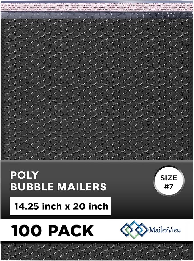 Black Extra Large Poly Bubble Mailers 14.25x20 inch #7 | Self Seal Large Padded by MAILERVIEW