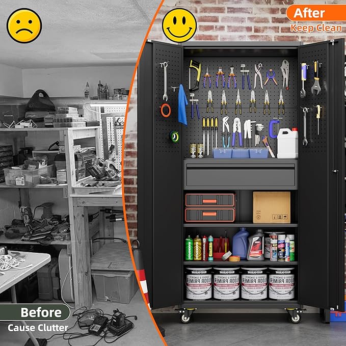 Metal Storage Cabinet with Drawers, Locking Garage Tool Cabinets on Wheels with - Image 7