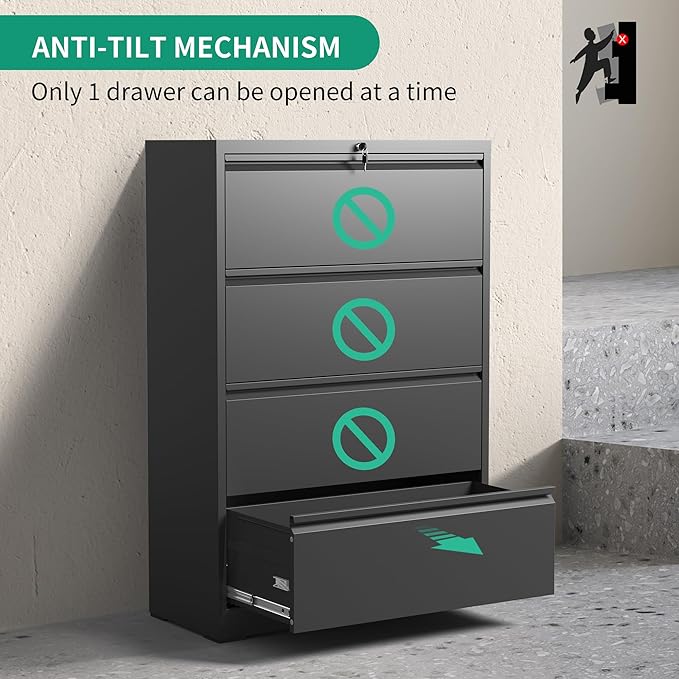 4 Drawer Lateral File Cabinets, Metal Filing Cabinet - Image 5