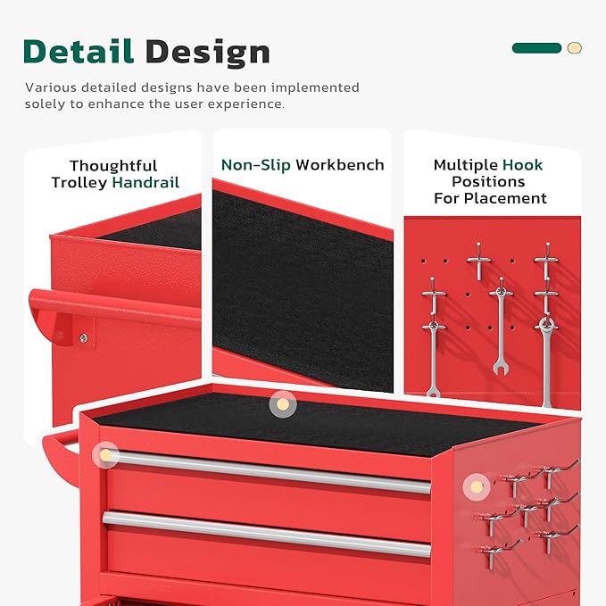 Greenvelly 8-Drawer Rolling Tool Chest, Metal Tool Chest - Image 5