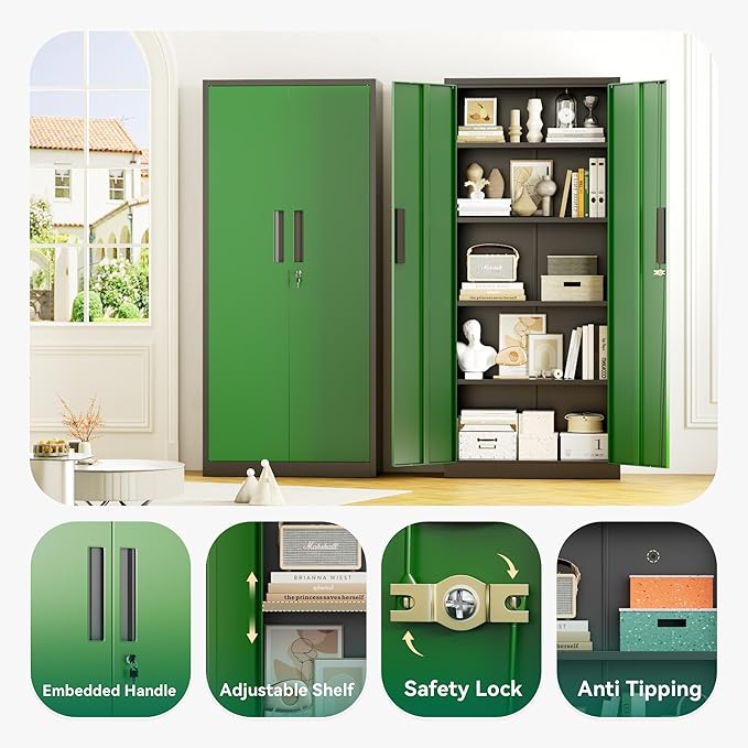 Greenvelly Metal Storage Cabinet, Lockable Steel Cabinets - Image 4