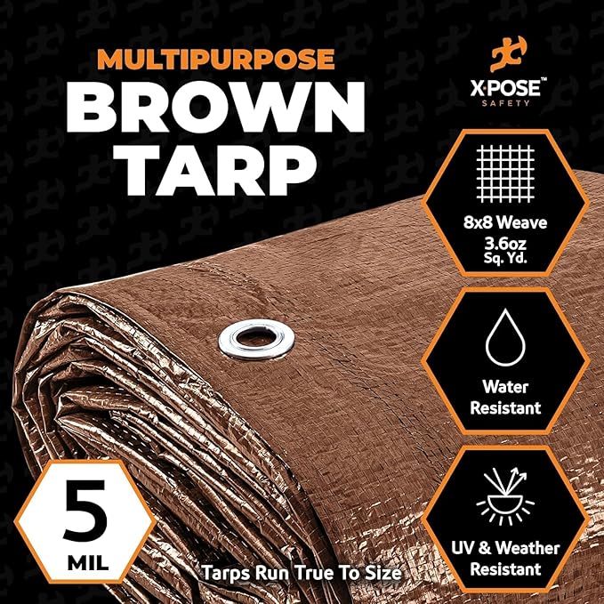 Multipurpose Protective Cover Brown Poly Tarp 10' x 10' - Image 2
