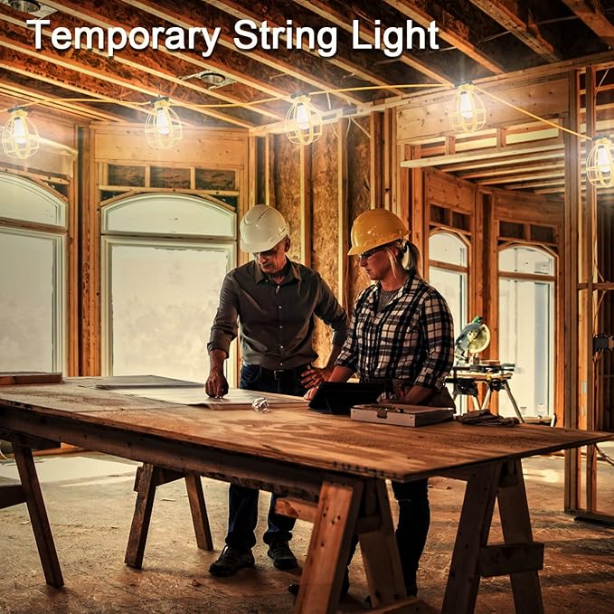 100FT Construction String Lights, 100W 11 Bulbs Work Lights - Image 3