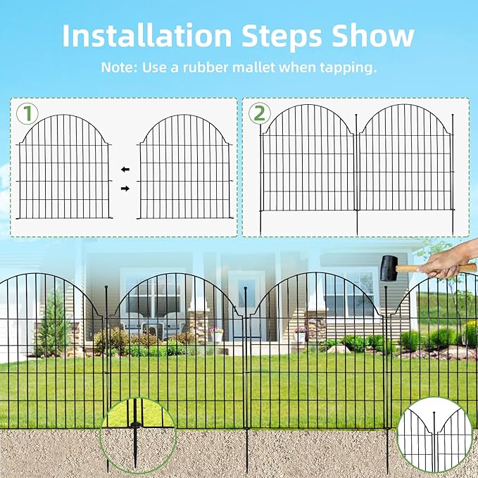 Decorative Metal Garden Fence 10 Panels, 32in x 23.6ft No Dig Dog Fence Outdoor - Image 5