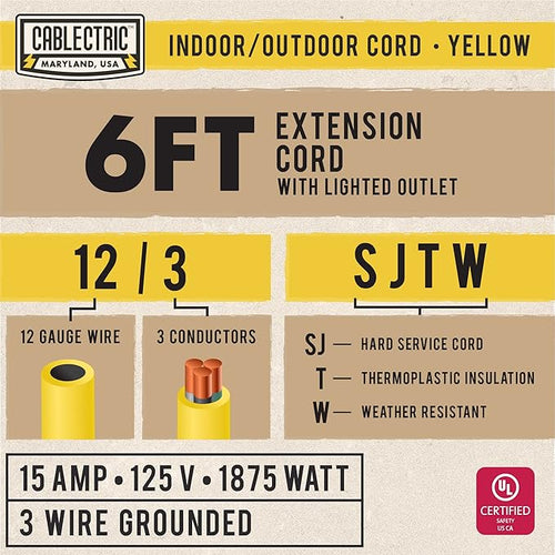 12 Gauge Outdoor Extension Cord 6 ft, 12/3 Heavy Duty Extension Cord 3 Prong - Image 2