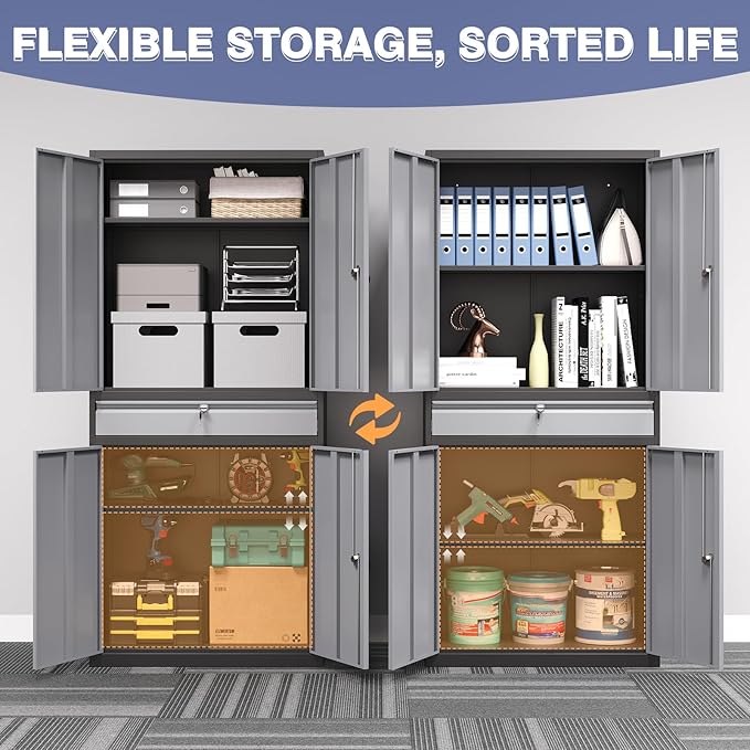 Metal Storage Cabinet with with Drawer, Garage Storage Cabinet with Locking - Image 5