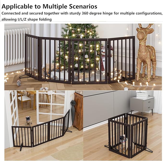Wooden Dog Gate Freestanding Foldable 4 Panel Pet Gates Extra Wide Dog Gates - Image 3