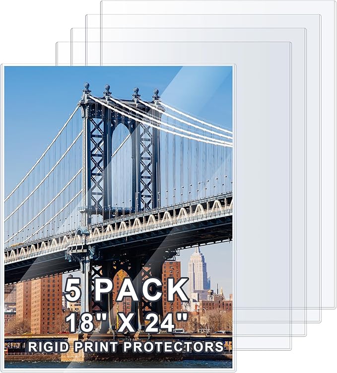 AKONEGE 5 Pcs 18" x 24" Rigid Print Protectors Clear Hard Sheet Protectors by AKONEGE