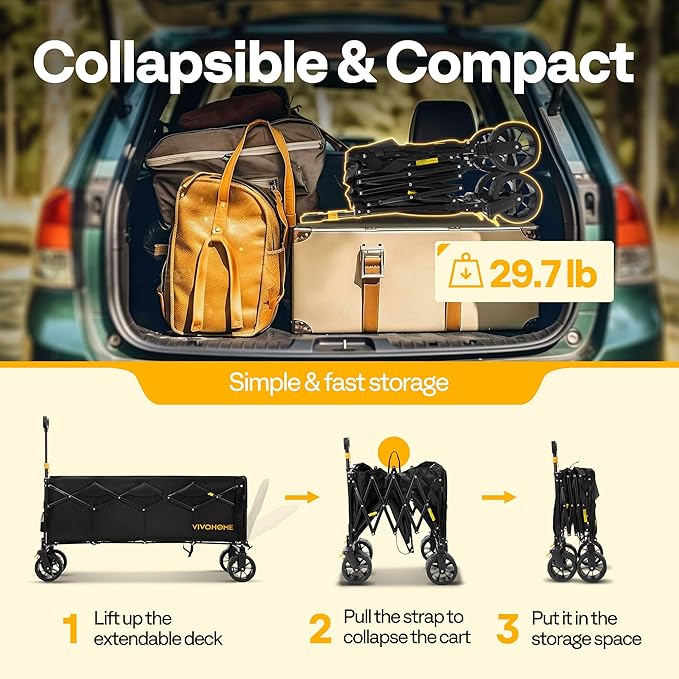 VIVOHOME 48''L Extended Collapsible Wagon Cart - Image 6