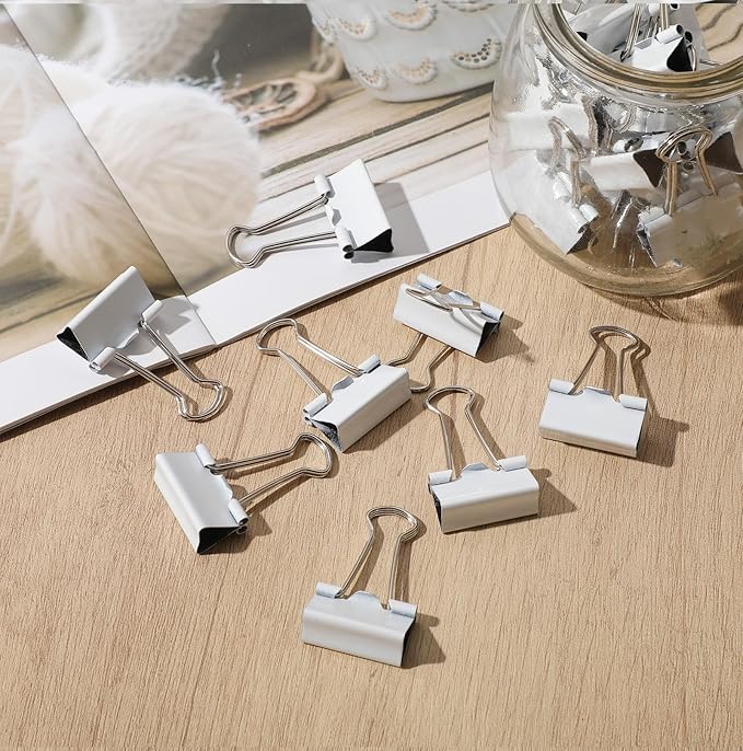 Jetec 100 Pcs 2in/51mm White Metal Binder Clips Bulk Medium Reusable Fold Back - Image 5