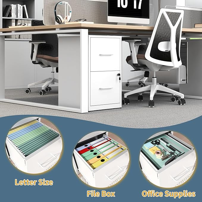 2 Drawer File Cabinet with Lock, Vertical Filing Cabinets - Image 8