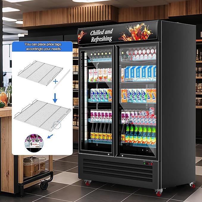 Tylza Commercial Refrigerator, Double Glass Door Display Beverage Fridge - Image 2