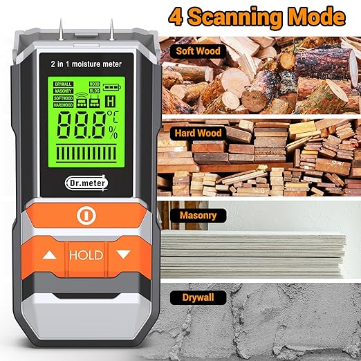 Dr.meter Wood Moisture Meter, 2 in 1 Pin & Pinless Moisture Tester, Digital - Image 5
