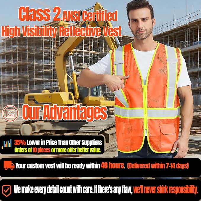 BeautyWill Custom Safety Vest Customized Logo Class 2 High Visibility - Image 2