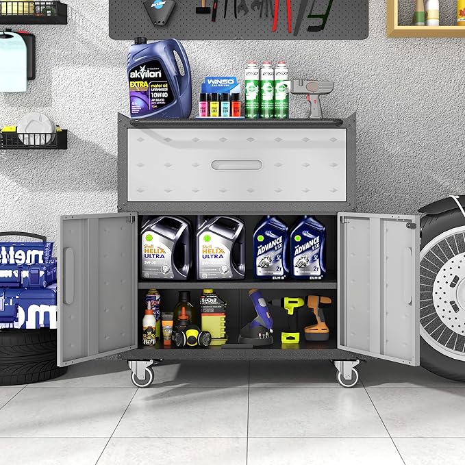 Metal Garage Storage Cabinet on Wheels, Lockable Rolling Tool Cabinet - Image 2