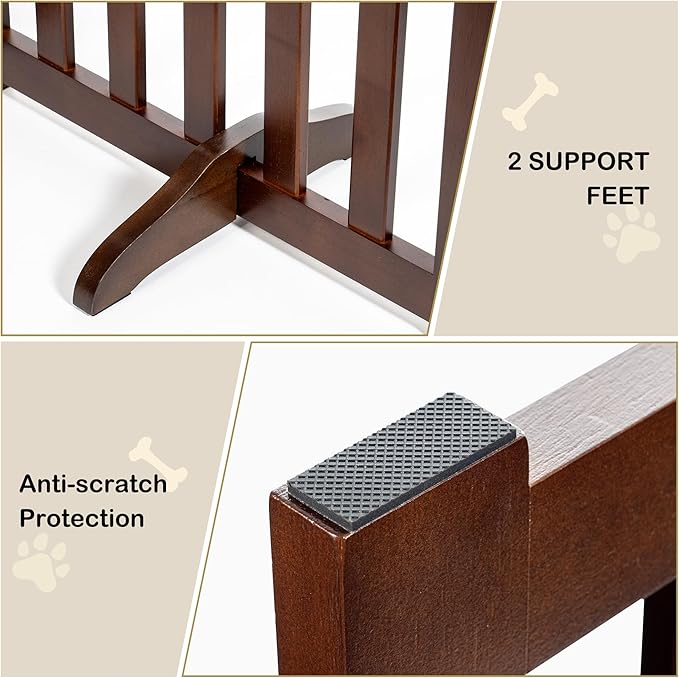30" Height Tall Freestanding Pet Gate, Solid Wood Folding Safety Fence Wooden - Image 6