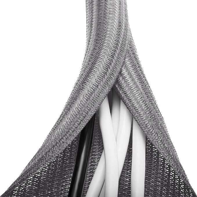 6.6ft - 4/5 inch Grey Cable Sleeve, Cable Organizer by ZhiYo