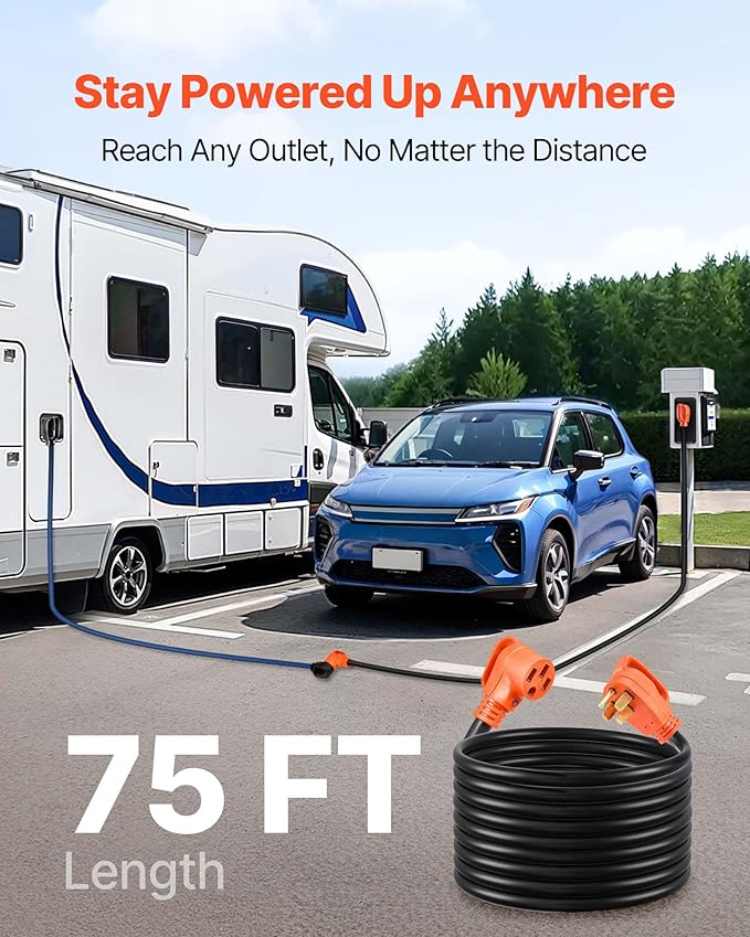 VEVOR 75 FT RV Extension Cord, 50 Amp, 125V/250V 7500W Heavy Duty STW 6/3 + 8/1 - Image 2