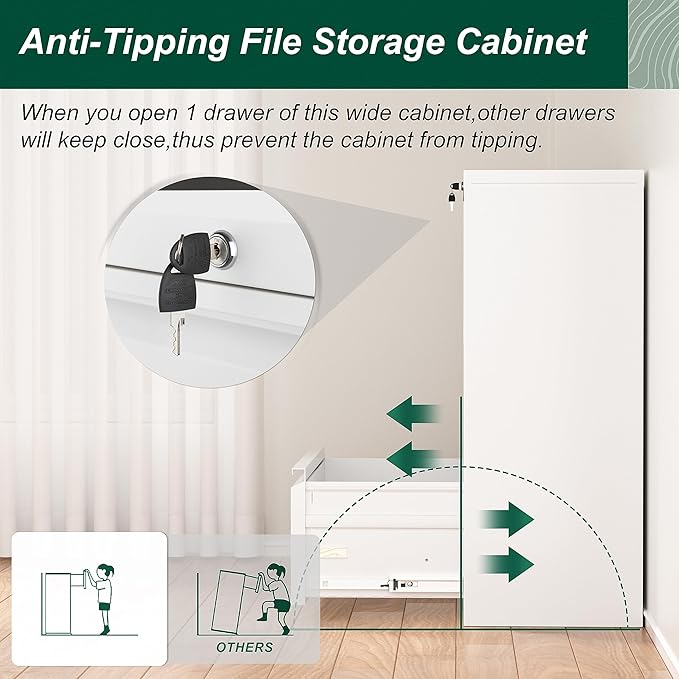 Superday Lateral File Cabinet 3 Drawer, Locking Metal File Cabinets Three - Image 4