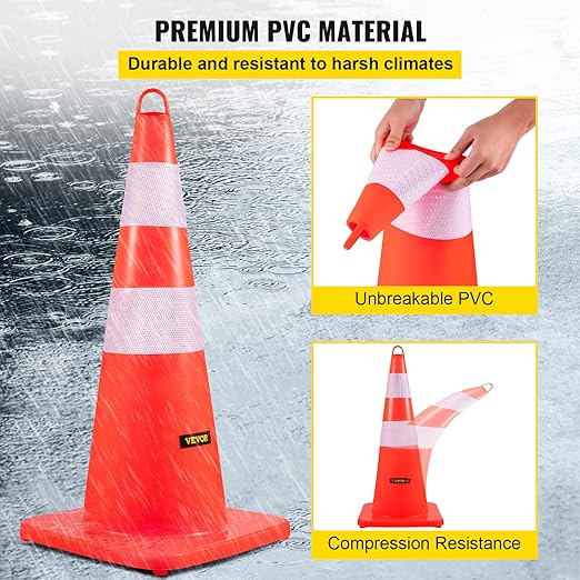 VEVOR Safety Cones, 12 x 28" Traffic Cones, PVC Orange Construction Cones - Image 3